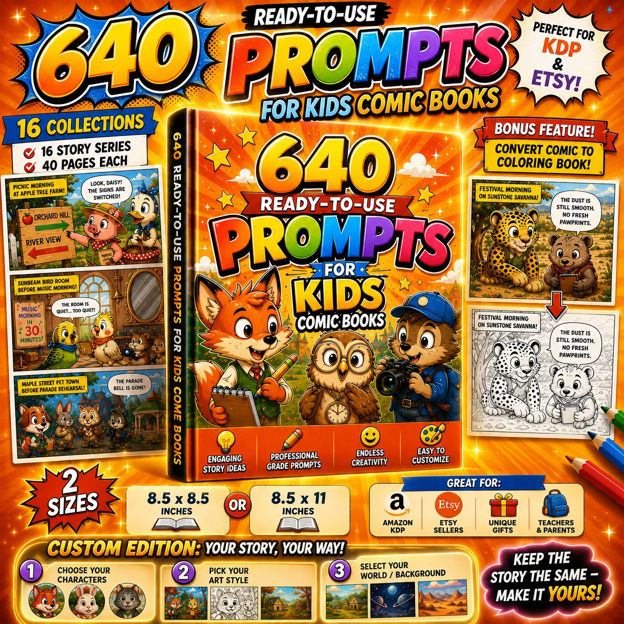 Complete 640 Ready-to-Use Prompts for Kids Comic Books checkout mockup