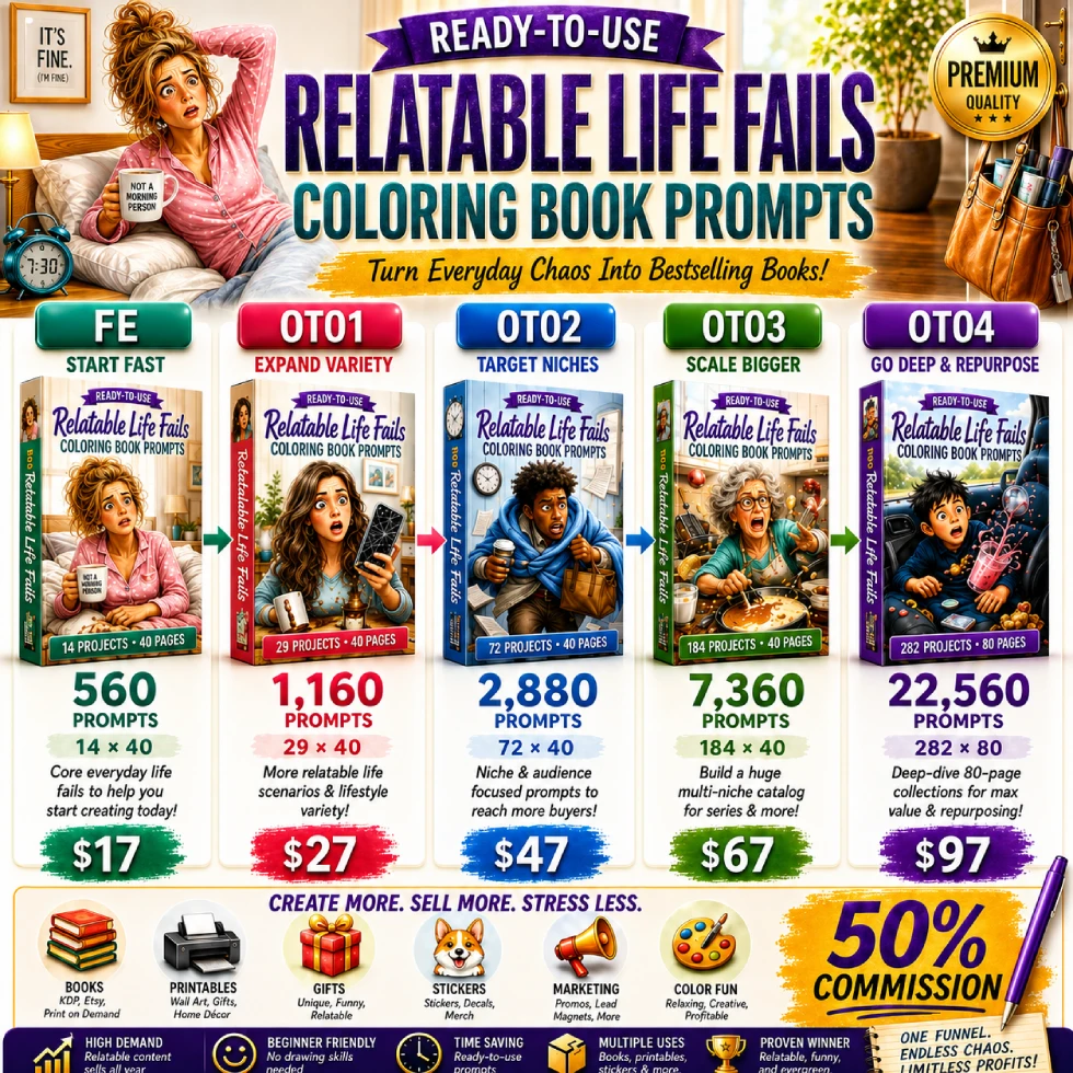 Relatable Life Fails Coloring Book Prompts product mockup