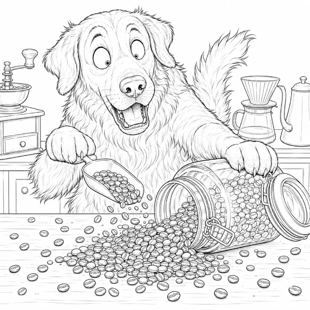 Golden Retriever — Scooping Beans coloring page preview