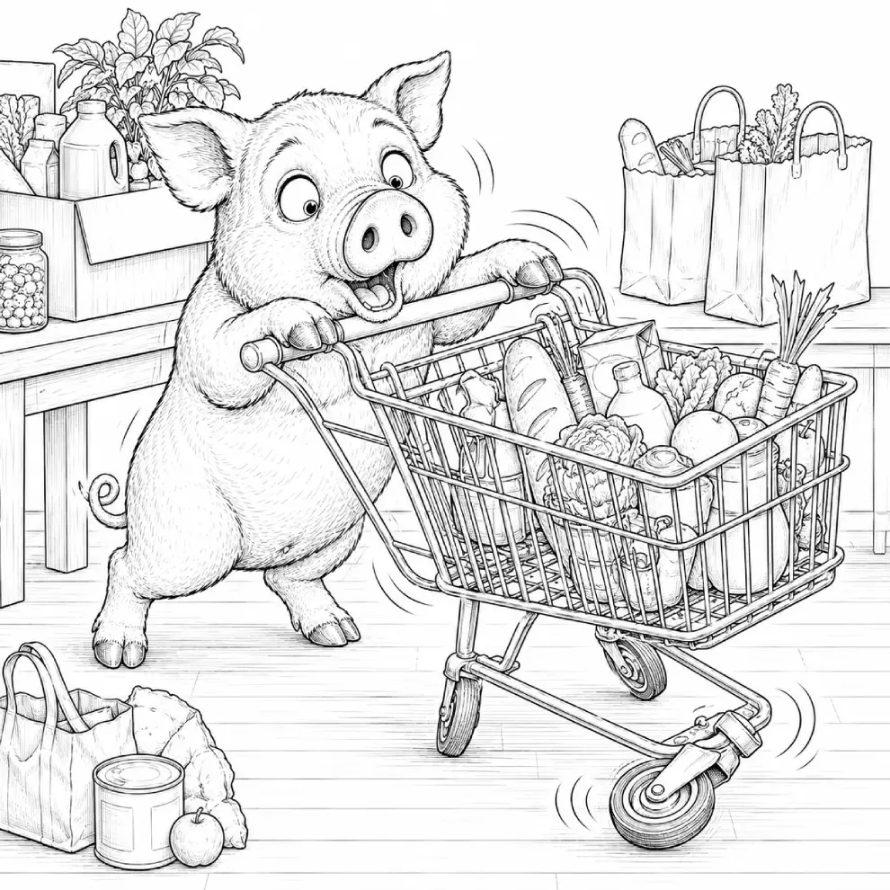 Mini Pig — Sideways Cart Wheel coloring page preview