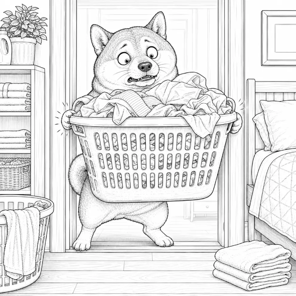 Shiba Inu — Laundry Basket Doorway coloring page preview