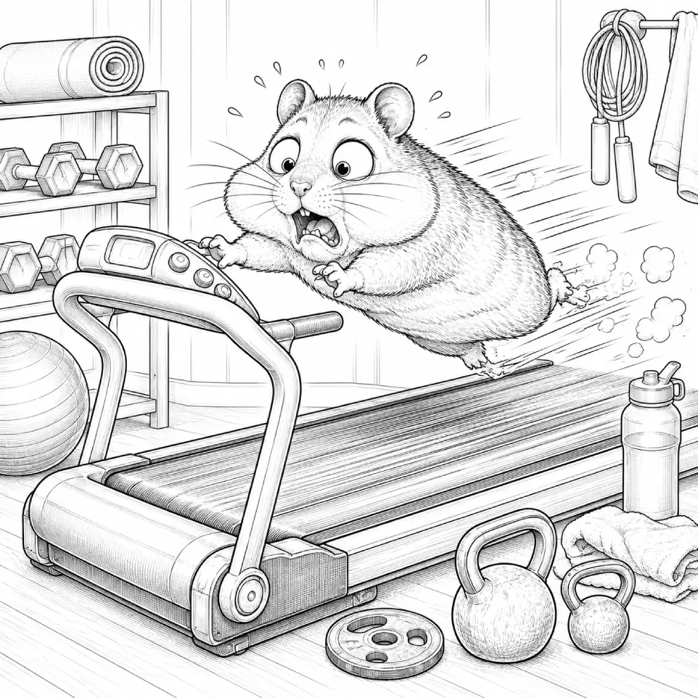 Hamster — Treadmill Speed Button coloring page preview