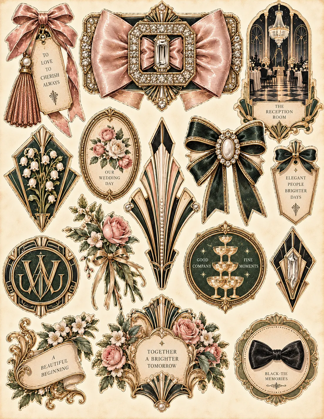 Art Deco Black-Tie Wedding — Engraved Emblem Cutouts