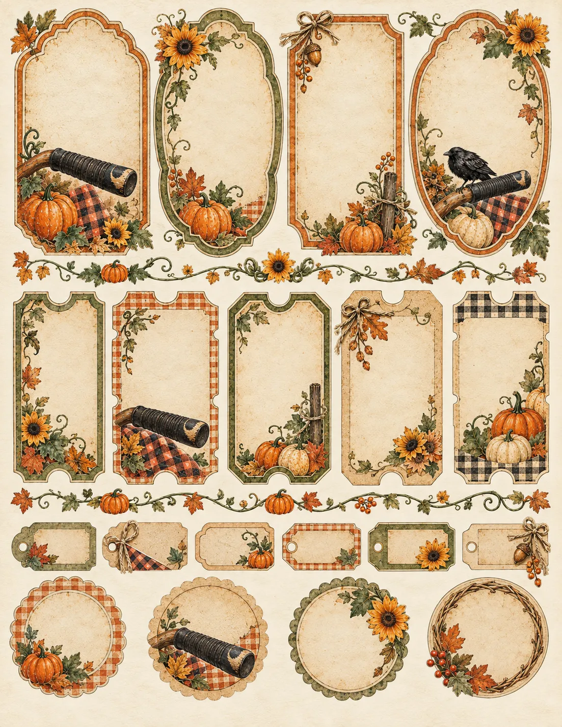 Cozy Pumpkin Patch Halloween — Label / Ticket / Tab Sheet