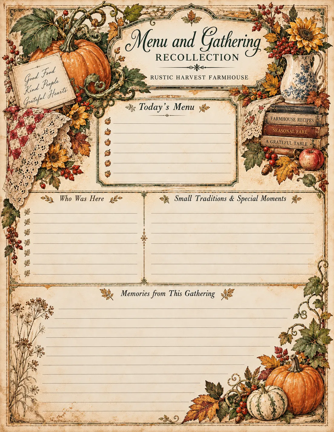 Rustic Harvest Farmhouse — Menu & Gathering Recollection