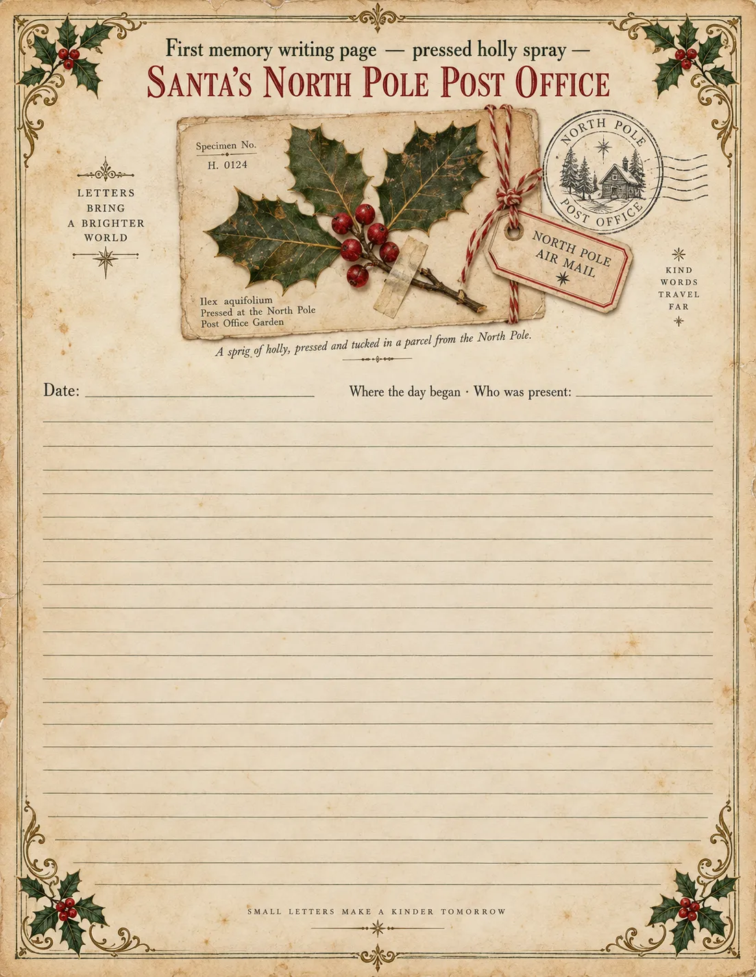 Santa's North Pole Post Office — First Memory Writing Page
