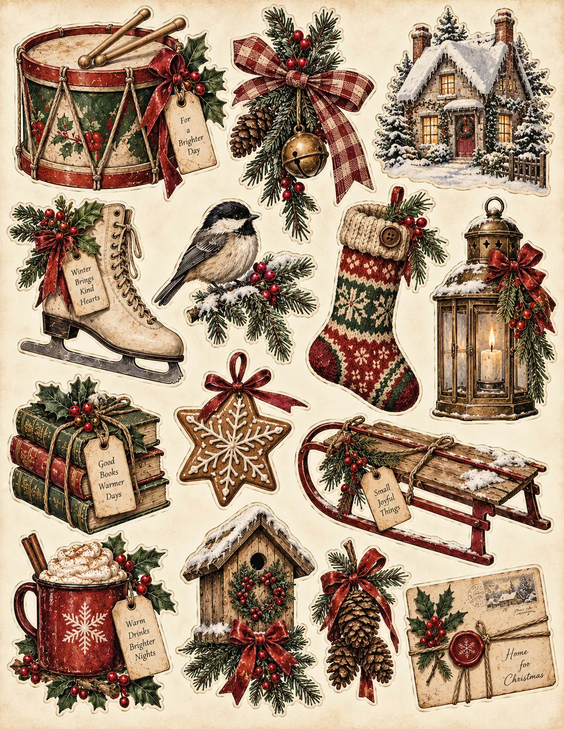 Snowy Christmas Cottage — Archival Specimen Snips