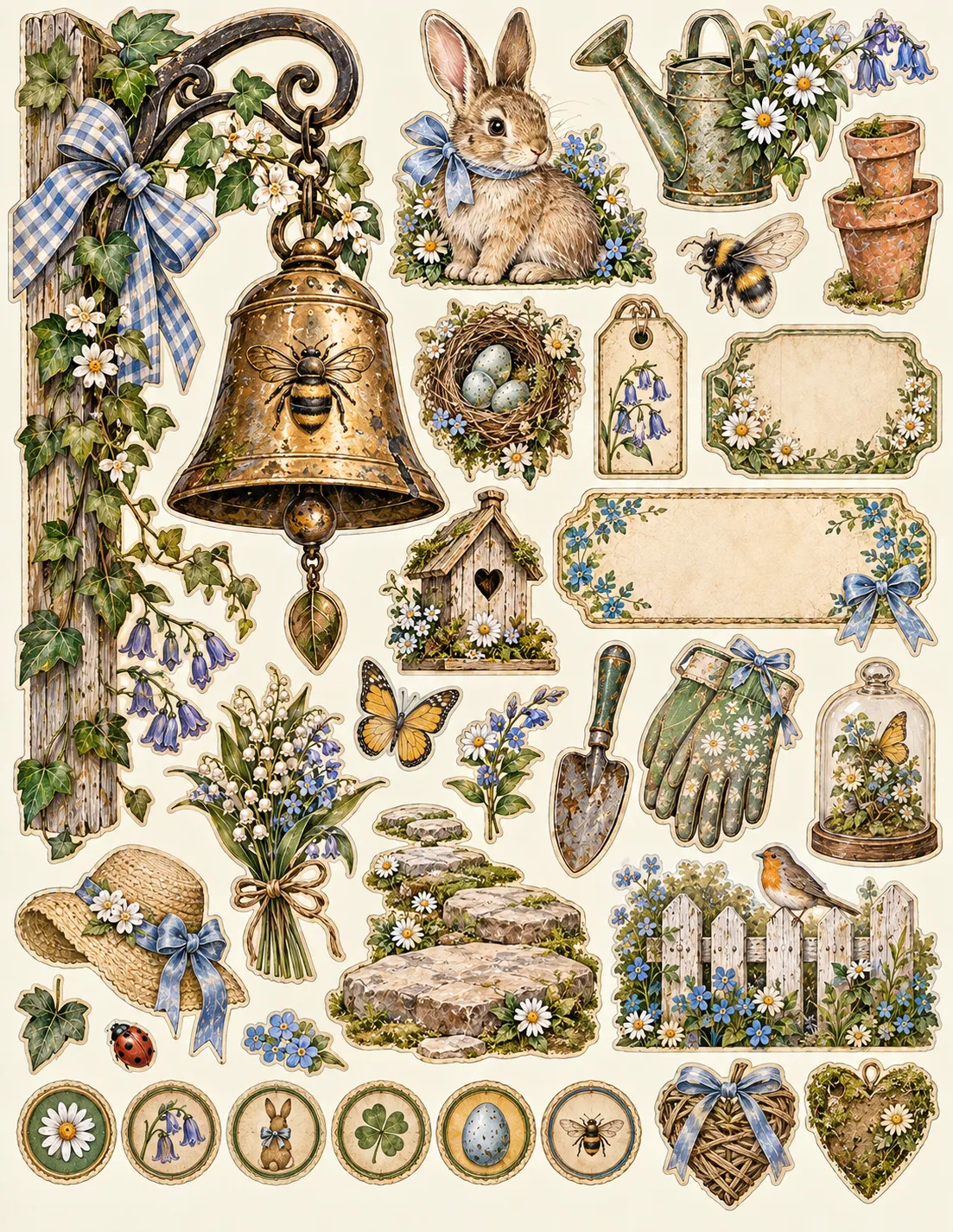 Storybook Bunny Garden — Fussy-Cut / Ephemera Sheet