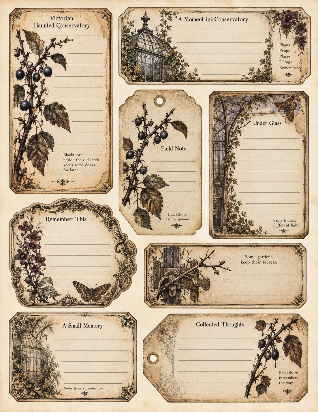 Victorian Haunted Conservatory — Writable Journaling Cards