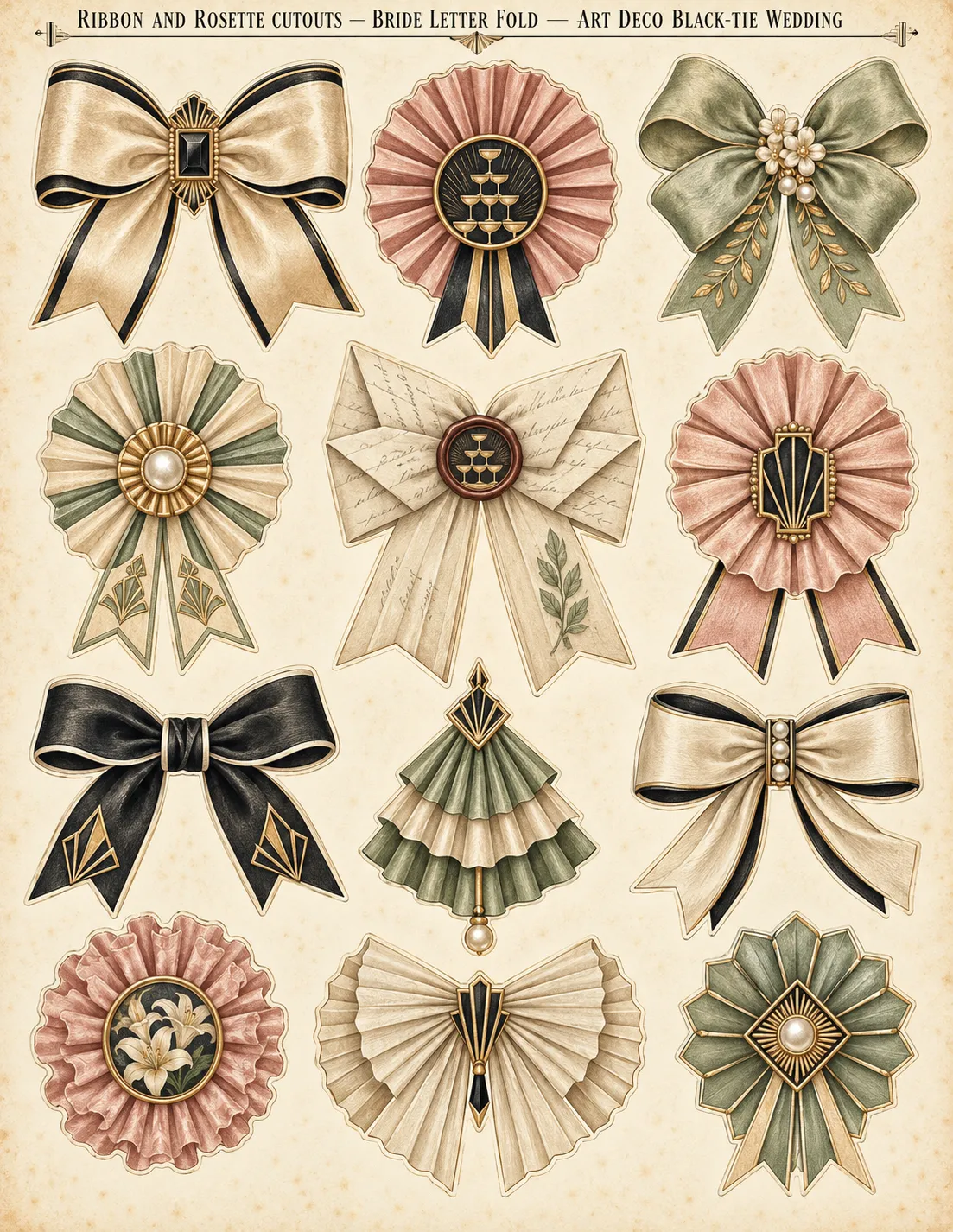 Art Deco Black-Tie Wedding — Fussy-Cut Ribbon & Rosette Cutouts