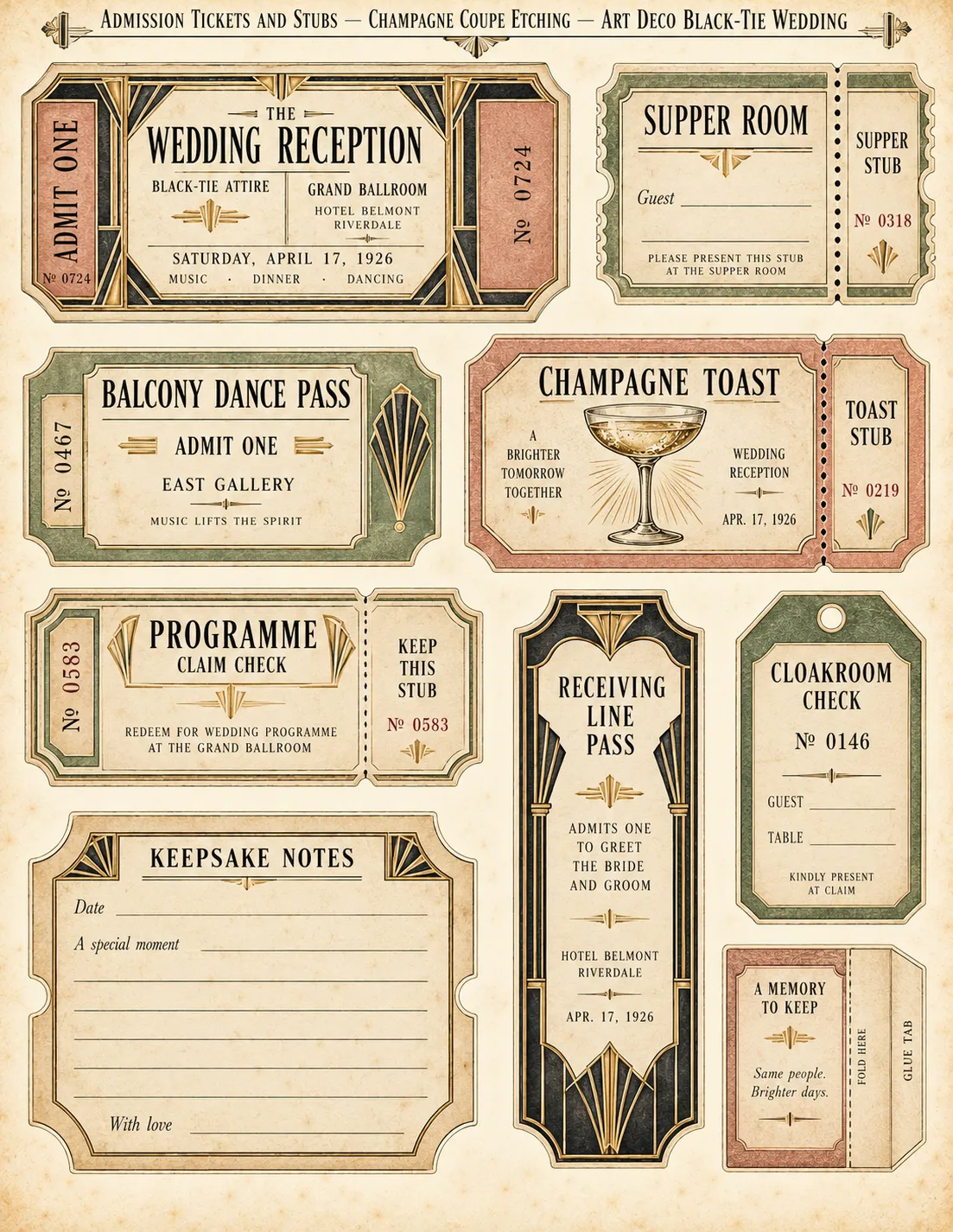Art Deco Black-Tie Wedding — Paper Ephemera Tickets & Stubs