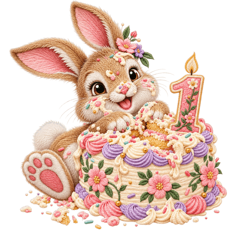 Realistic Thread Embroidery — birthday bunny