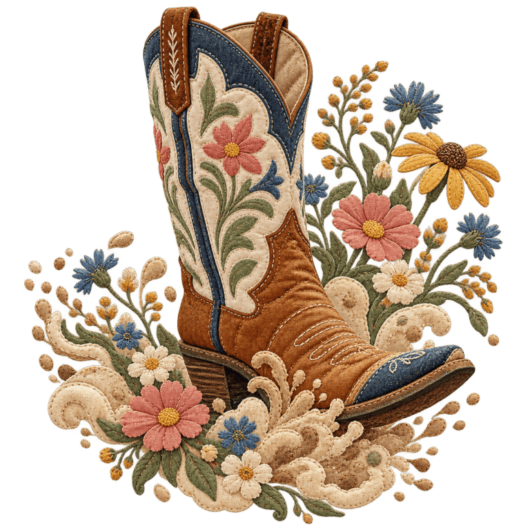 Faux Appliqué & Patchwork — cowgirl boot and wildflowers