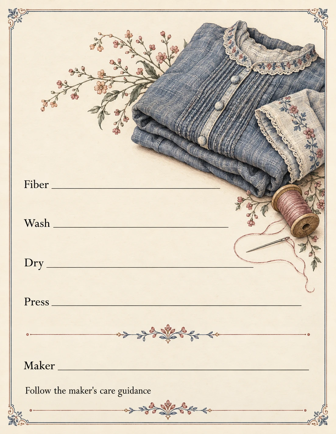 Handmade Garment Care Card