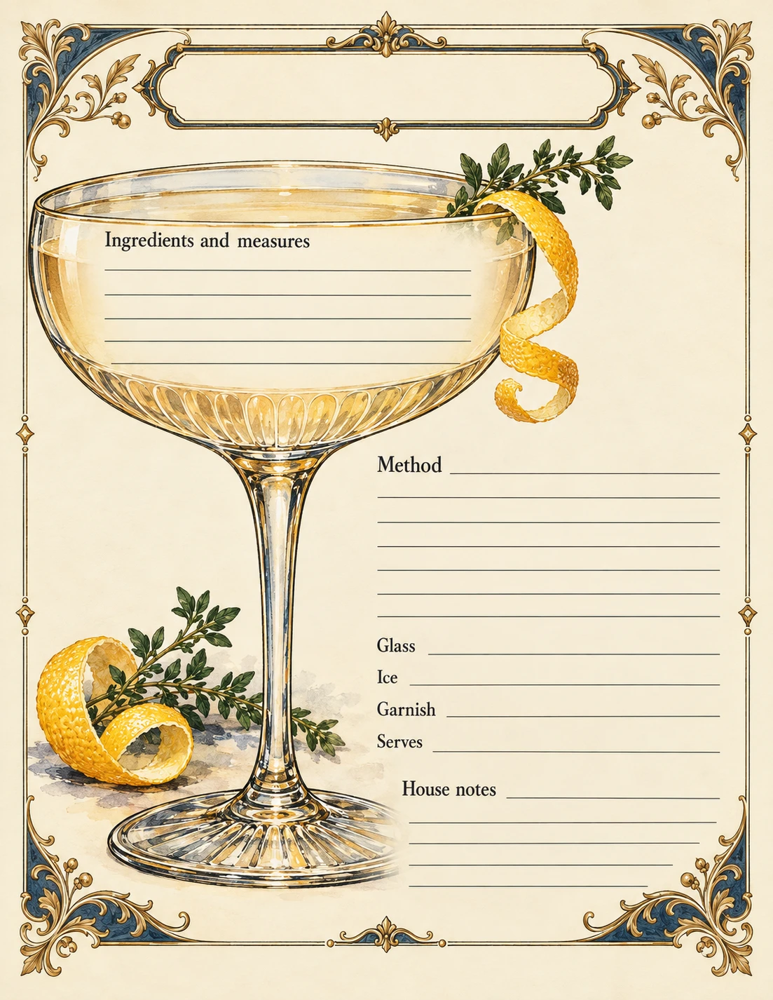 Custom House Cocktail Recipe Card
