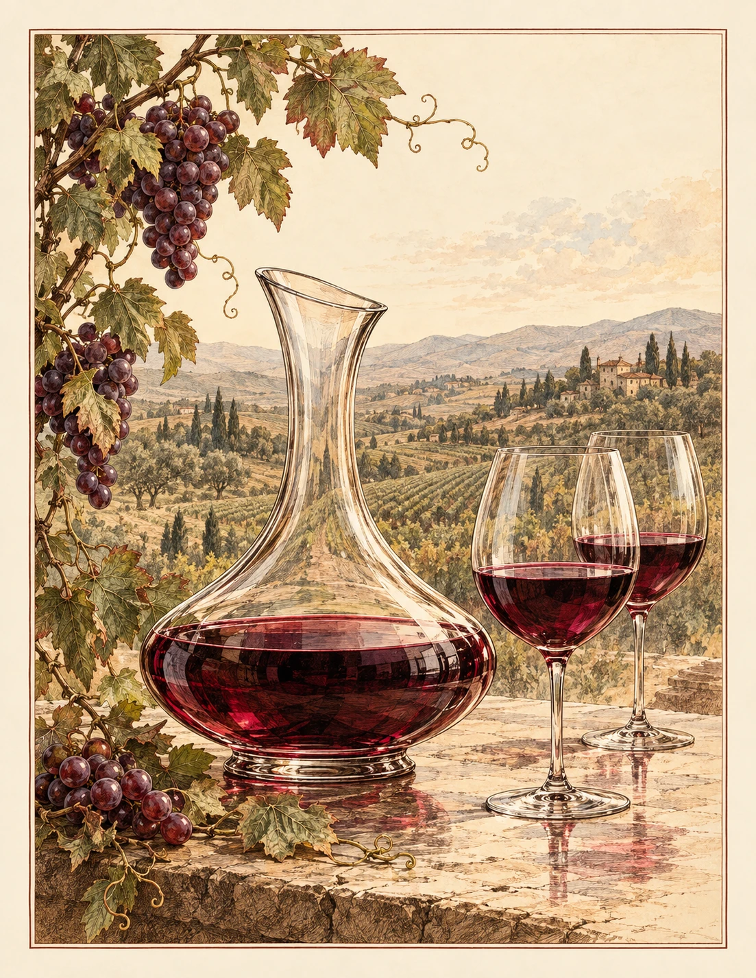 Vineyard & Decanter Still Life